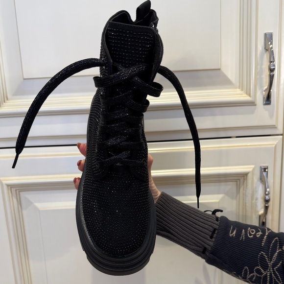 Black Glitter Combat Boots - Picture 6 of 7